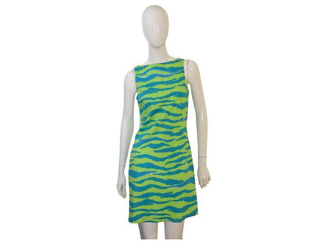 Abito mini Versus stampa zebra blu e verde con paillettes Multicolore