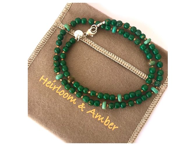 Autre Marque Collana Heirloom&Amber Perle Turchesi e Verdi in Argento Sterling Verde