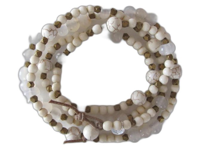 Autre Marque Pulseira Heirloom&Amber Oia de Pedra da Lua e Contas Brancas Prata 925 Branco