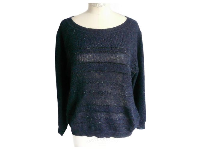 Vanessa Bruno Athe DIE VANESSA BRUNO Wunderschöner marineblauer Mohair-Pullover mit silbernen Fäden T2