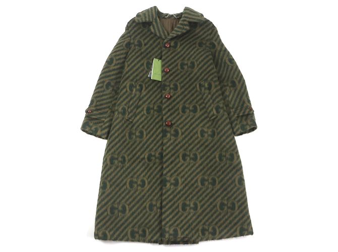 GUCCI Llama Wool GG Stripe Coat Green 44