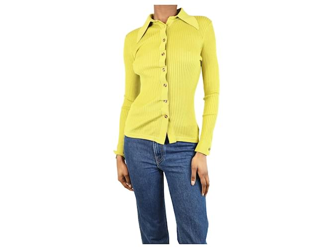 Autre Marque Lime green ribbed button-front top - size UK 8 Viscose  ref.1923322