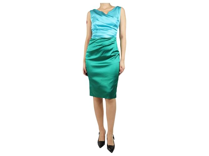 Autre Marque Green and blue sleeveless gathered midi dress - size UK 12 Acetate  ref.1923415
