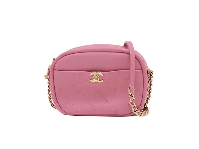 Chanel Pink Leather Round Camera Case Chain Shoulder Bag ref