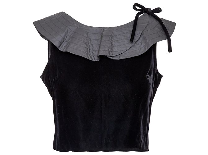 Autre Marque Collection Privée Samt-Top Schwarz