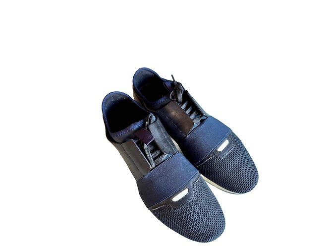Sneakers Balenciaga Blu Navy in Cotone e Pelliccia