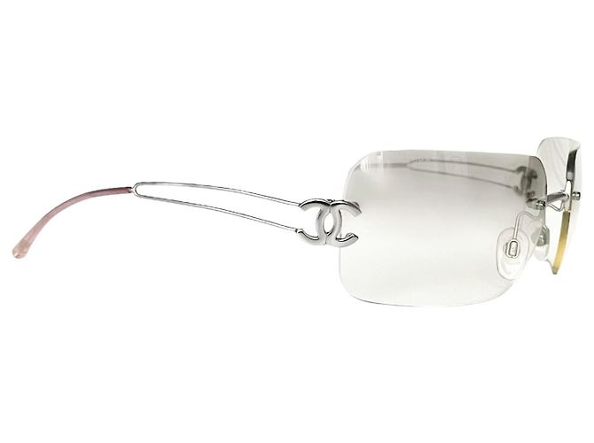 Chanel CC Logo Silver Clear Rimless Sunglasses 4068 Silvery