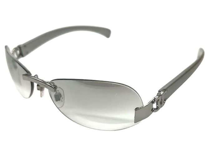 Chanel CC Logo Silver Grey Rimless Sunglasses 4037 Silvery