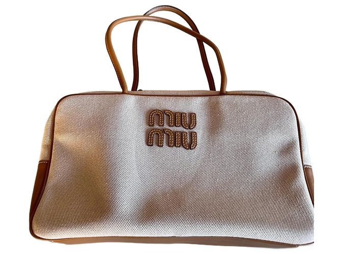 Bolsa de mão Miu Miu Brandy Bege e Castanho Escuro Couro