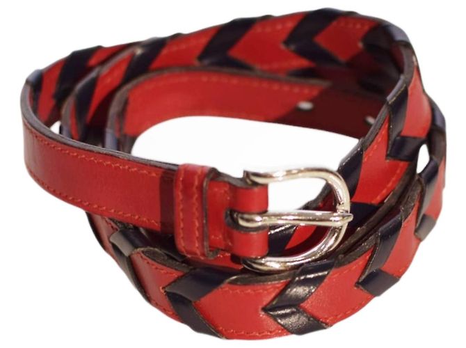 Cintura Hermès in pelle intrecciata rossa e nera Multicolore