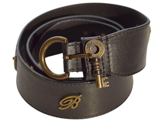 Cinto Blumarine de couro preto com chave