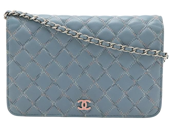 Chanel Wallet On Chain Blue Leather  ref.1926015