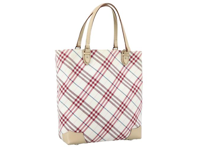 Beige Canvas Handtasche Burberry Nova Check Blue Label Auth ac3492