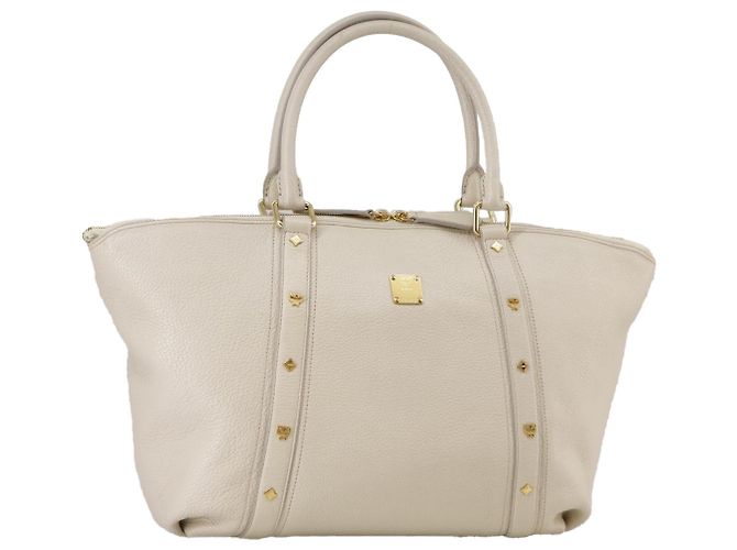 Bolsa Tote MCM de couro branco Auth 104772