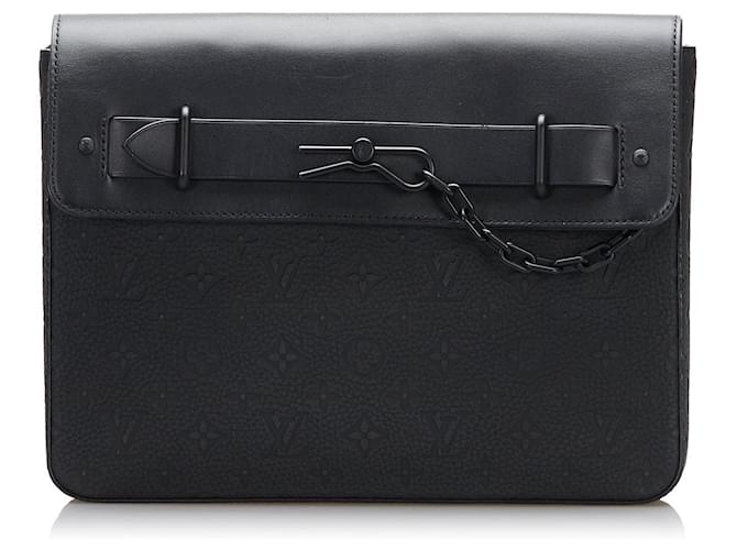 Bolsa Clutch Pochette Steamer Monogram Taurillon Louis Vuitton Preta Preto Couro  ref.1926478