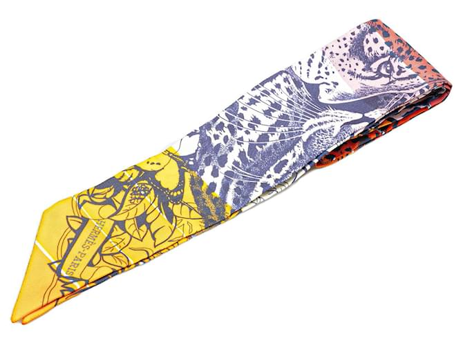 Orange Hermès Jungle Love Rainbow Silk Twilly Scarf Scarves  ref.1926507