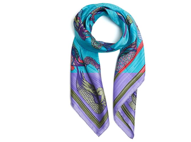 Hermès 1980 Square Scarf 90 Mare aux Canards Turquoise Silk Twill Scarf Hermes Blue  ref.1926629