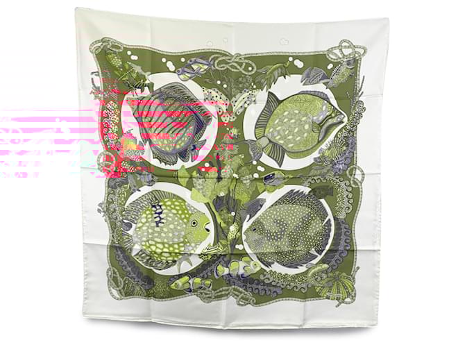 Hermès Hermes Vintage White Silk Scarf Grands Fonds 1992 Annie Faivre Multiple colors  ref.1926797