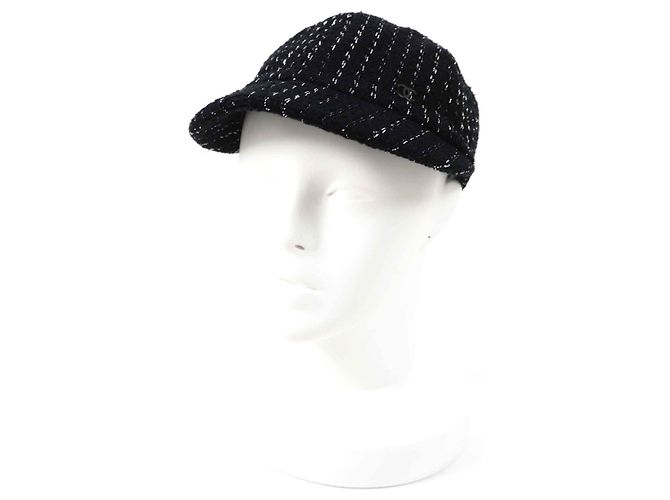 Chanel 23P Gorra de Tweed Negro Plata M
