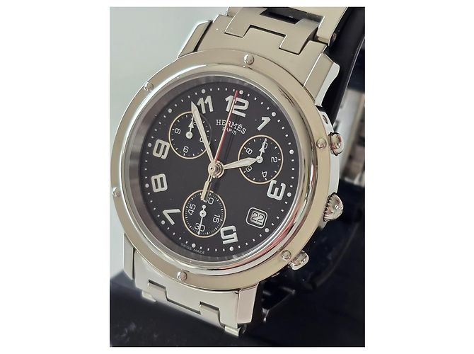 Hermès Clipper Chronographe Noir Argenté Bijouterie argentée