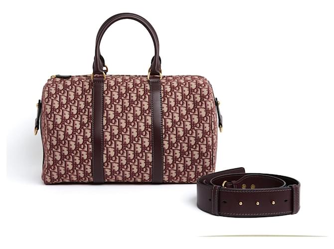 Christian Dior 2023 Bowling Sac Groove 40 Jacquard Oblique Burgundy Pristine Dark red Leather Cloth  ref.1929097