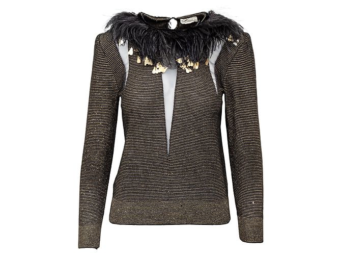 Top com acabamento de penas Valentino Boutique Preto