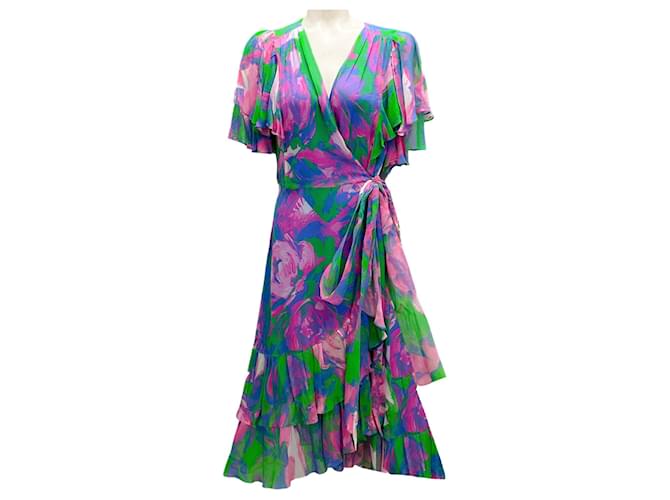 Prabal Gurung Blue / Pink / Green Flutter Sleeved Silk Midi Dress Multiple colors  ref.1929971