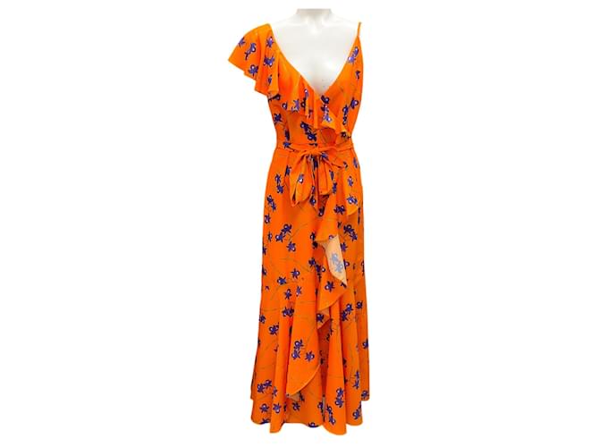 Autre Marque Borgo de Nor Orange / Purple Floral-print Midi Dress Polyester  ref.1929983