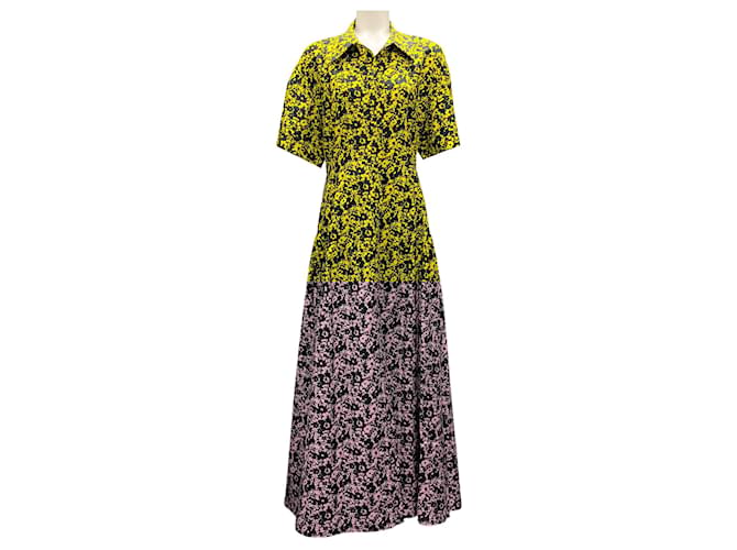 Autre Marque Camilla and Marc Black / Yellow Leto Print Bishop Sleeve Midi Monet Dress Cotton  ref.1929984