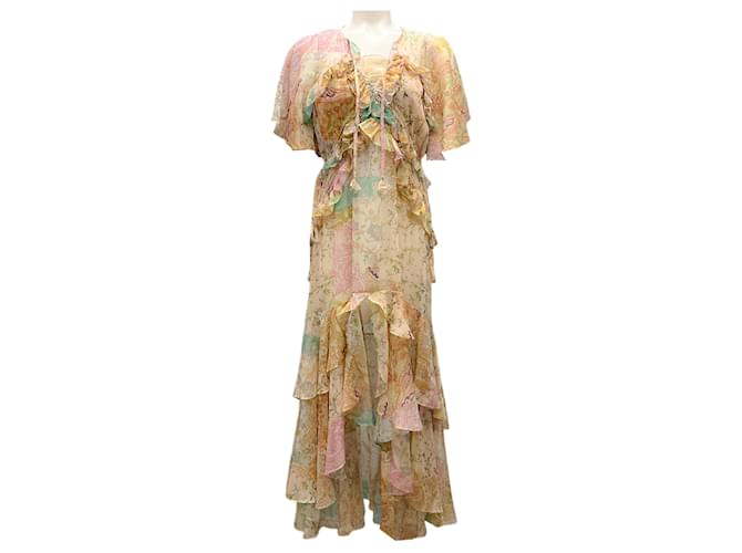 Autre Marque Misa Beige / Pink Multi Printed Long Chiffon Dress Multiple colors Polyester  ref.1929992