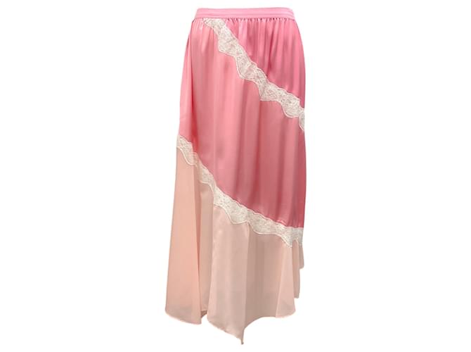 Autre Marque LoveShackFancy Pink / Ivory Lace Detail Satin Midi Skirt Polyester  ref.1929997