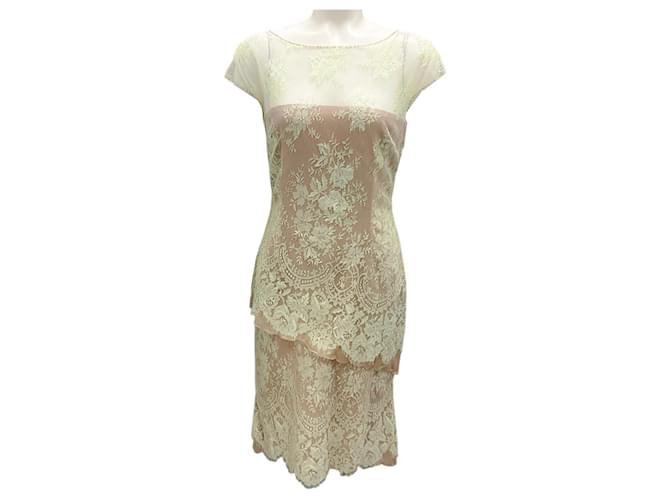 Autre Marque Angel Sanchez Lime / Beige Lace Overlay Cocktail Dress Multiple colors Synthetic  ref.1930011