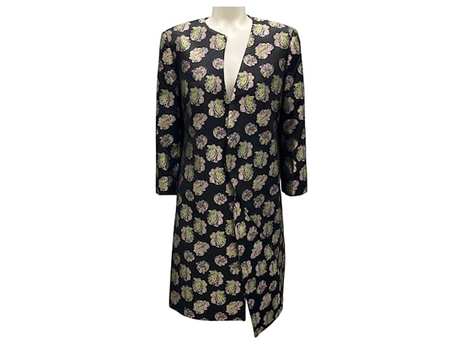 Autre Marque Yaly Couture Black Multi Asymmetric Floral Jacquard Coat Wool  ref.1930013