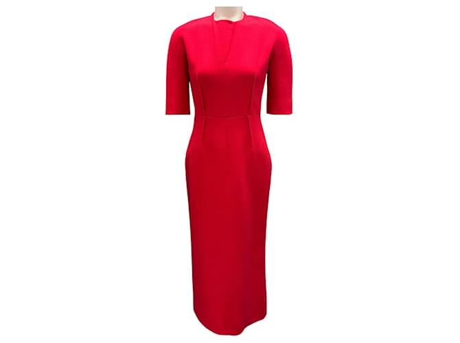 Autre Marque Emilia Wickstead Coral Trista Wool Crepe Midi Dress Red  ref.1930050