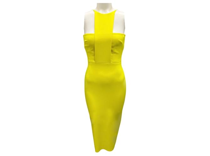 Autre Marque Alex Perry Bright Yellow Crepe Halter Midi Dress Polyester  ref.1930072