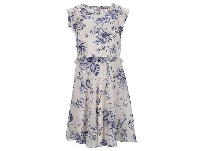 Vestido mini com estampa de macaco e babados em seda creme RED Valentino
