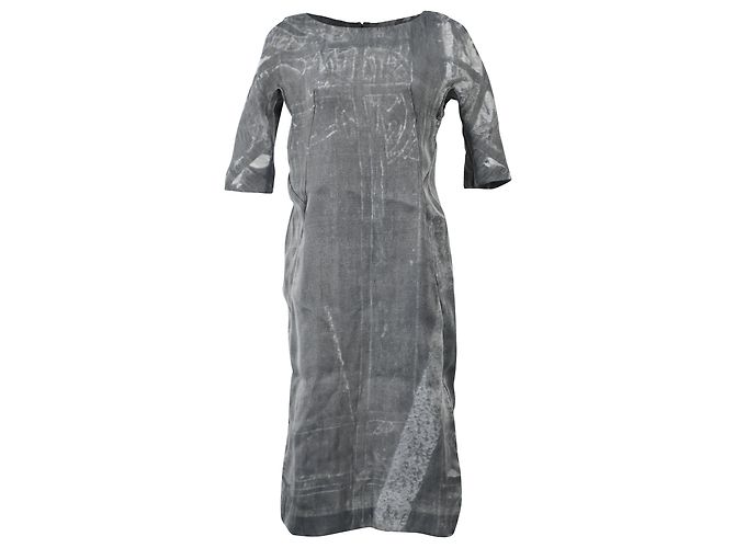 Marni Midi-Kurzarmkleid mit Bleich-Effekt aus grauem Polyester