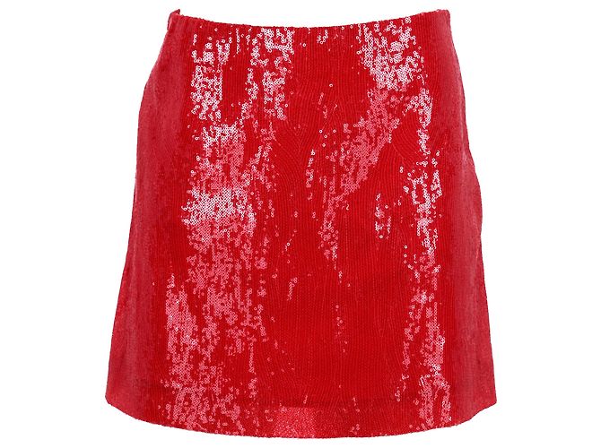 Jupe mini A-line en polyester rouge à paillettes Alberta Ferretti