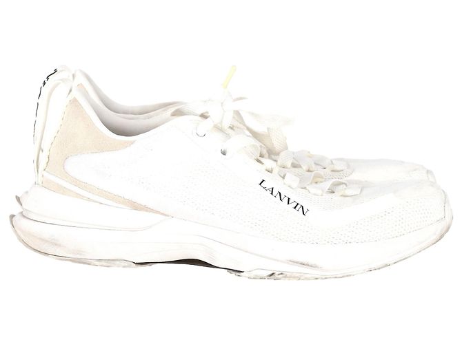 Lanvin L-I Lace-Up Sneakers in White Mesh