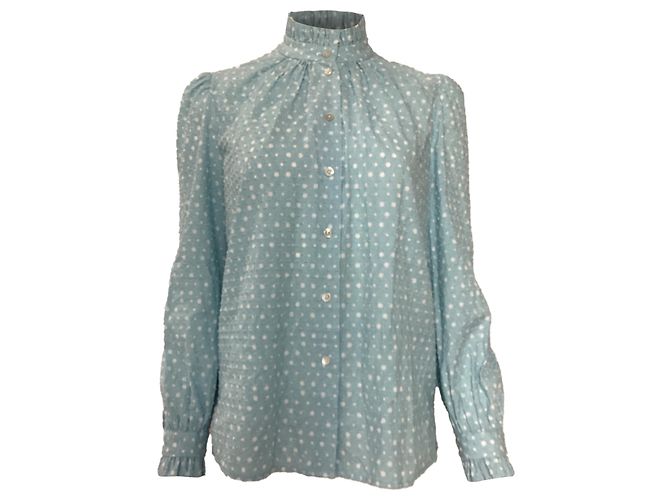 Blusa de gola com babados em algodão azul com bolinhas suíças Marc Jacobs Azul claro