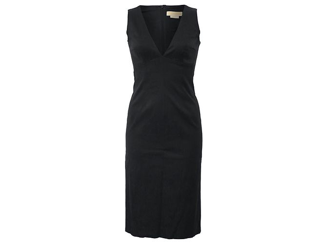 Michael Kors V-Neck Midi Dress in Black Polyester