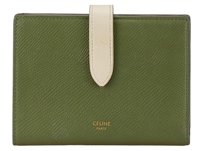 Céline Strap wallet Green Leather  ref.1931667