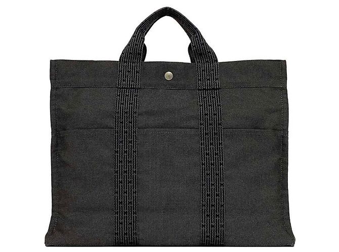 Hermès Bolsa tote de lona cinza Hermes Marrom
