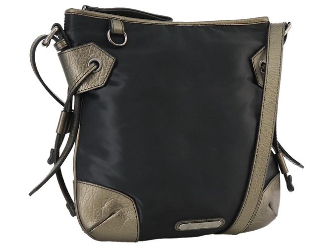 Borsa a Spalla BURBERRY in Nylon e Pelle Nera Auth ti2478 Nero