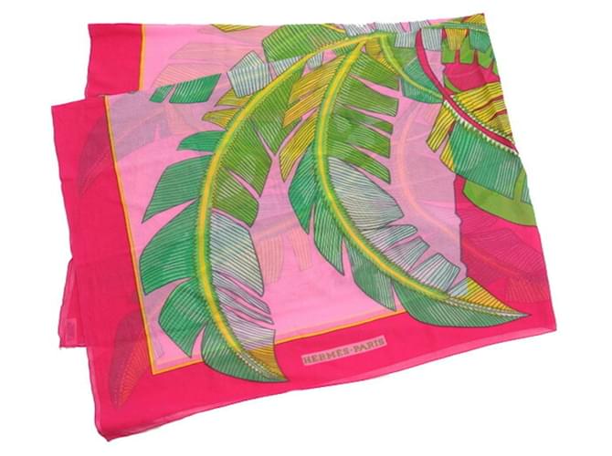 Hermès Hermes Large Scarf Pareo Carrejuan 140 Tropical Leaf Pink Multiple colors Green Cotton  ref.1932561