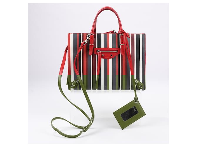 Balenciaga Papier A4 Zip Around Mini Studs Striped Leather 2Way Handbag in Red 370926 Black  ref.1932830