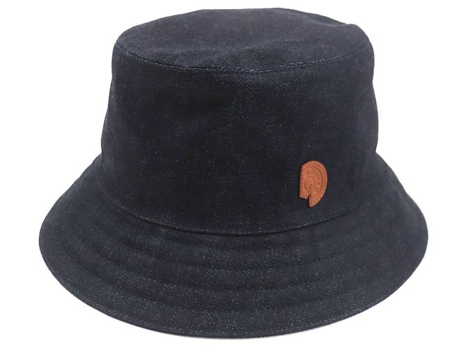 Hermès HERMES Fred Crews Carrousel Sombrero de cubo de algodón y cuero Azul