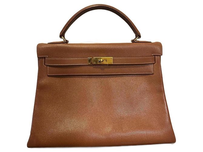 Bolsa Hermès Kelly 28 em couro caramelo