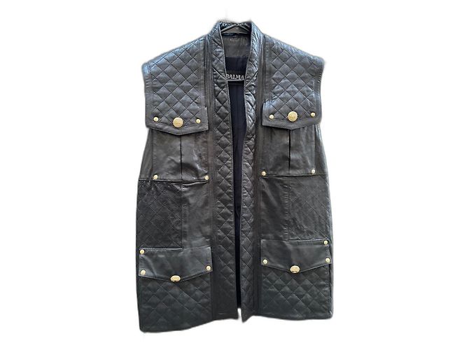 Balmain Hemd in Schwarz aus Viskose und Lammleder Größe 36