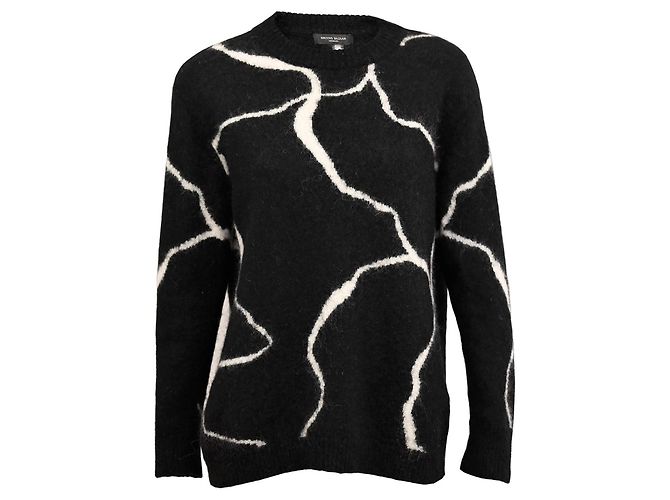 Suéter de mohair com padrão abstrato, malha grossa e corte relaxado da Bruuns Bazaar Preto Branco